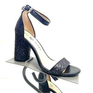 Katy Perry Black Chunky Glitter Sequin Rounded Heel Shoes Size 9